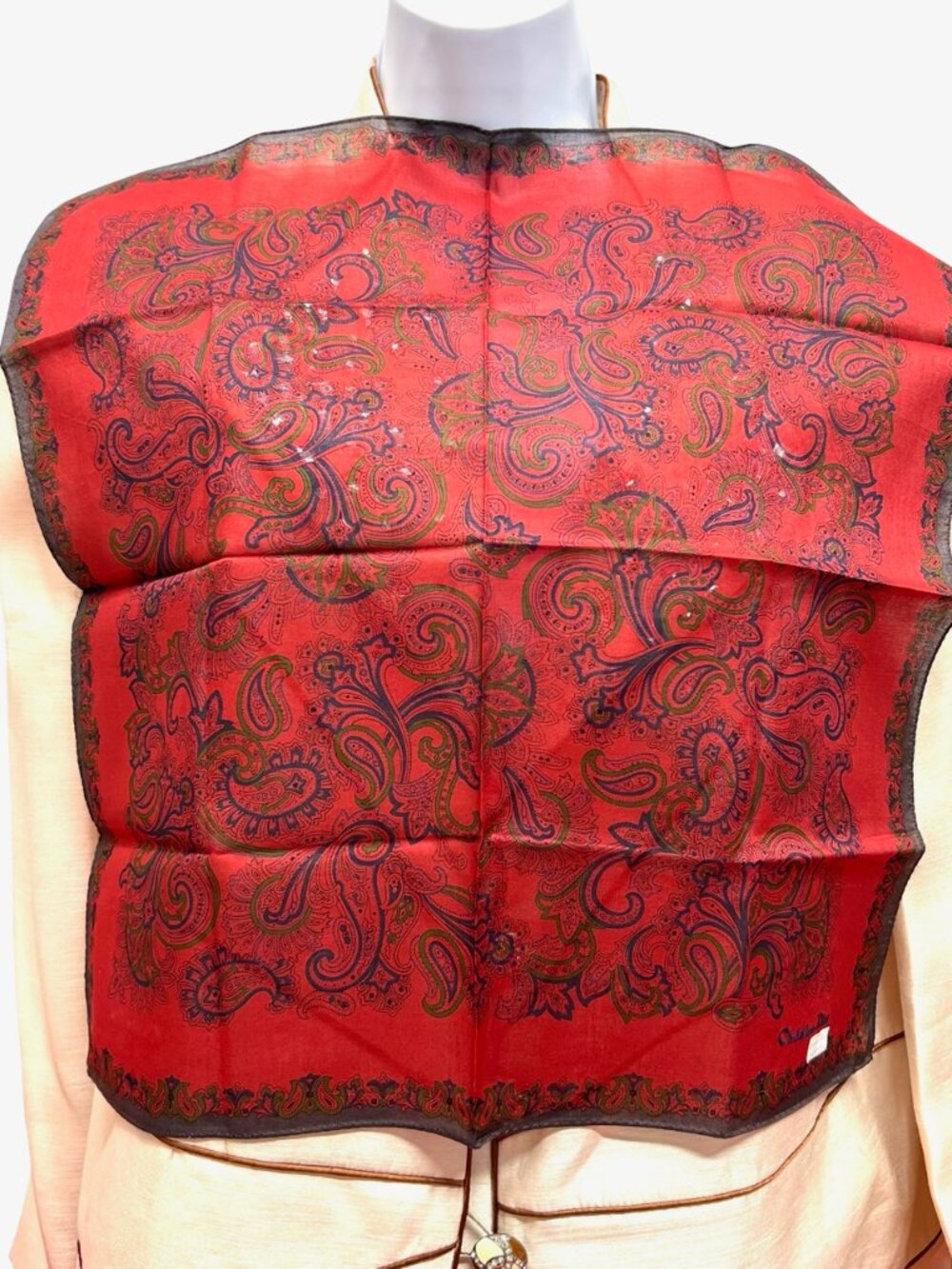 2)  New - Christian Dior  cotton made 19  Mini scarf/Neck-kerchief red floral(44 - Picture 13 of 14